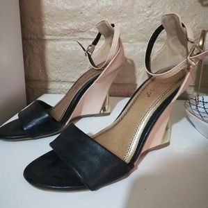 2 X $15 Nude and black wedge sandals